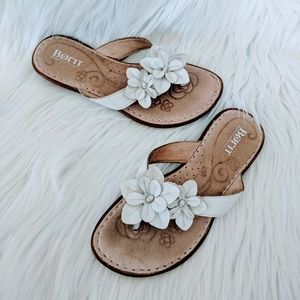 Born White Leather Flower Thong Sandals